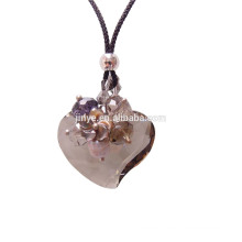 Sundysh Bling Handmade Long Fashion Smoky Faceted Heart Crystal Necklace For Woman